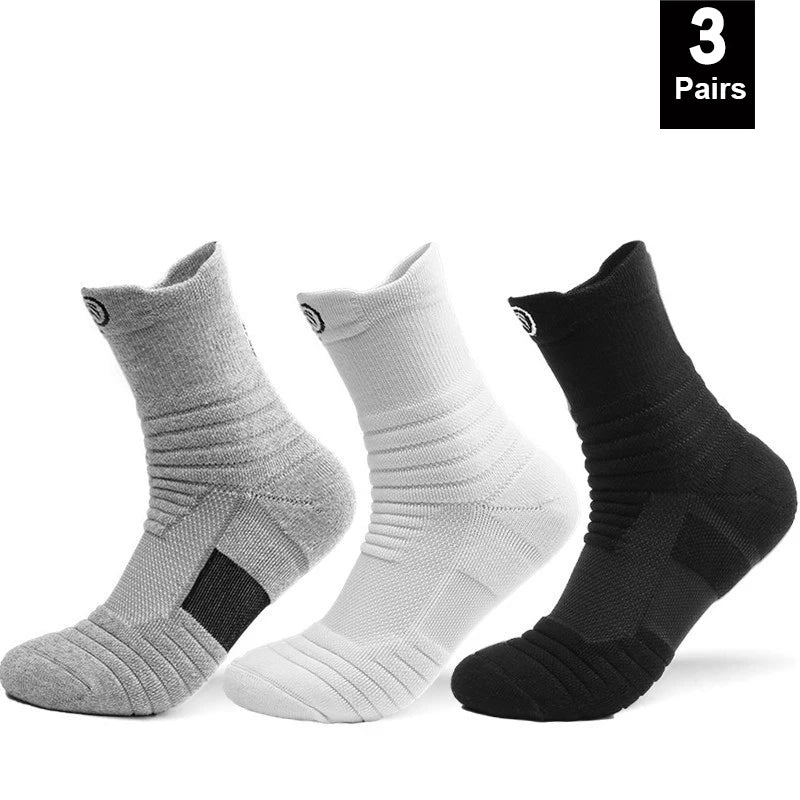 1/3 Pairs Men’s Compression Socks – Breathable Sports, Basketball, Cycling, and Running High Elastic Towel Tube Socks