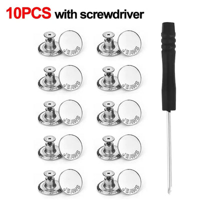 10Pcs 17mm Metal Jeans Buttons – No-Sew Screw Replacement Repair Kit for Pants & Denim