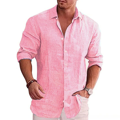 Men’s Cotton Linen Shirt - Long Sleeve Solid Color Casual Plus Size Autumn Top