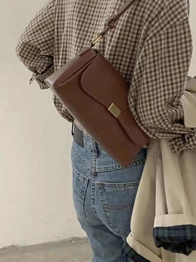 Retro Underarm Bag for Women – New Autumn Winter Fashion, Solid Color PU Leather Handbag, Casual Commuter Single Shoulder Bag