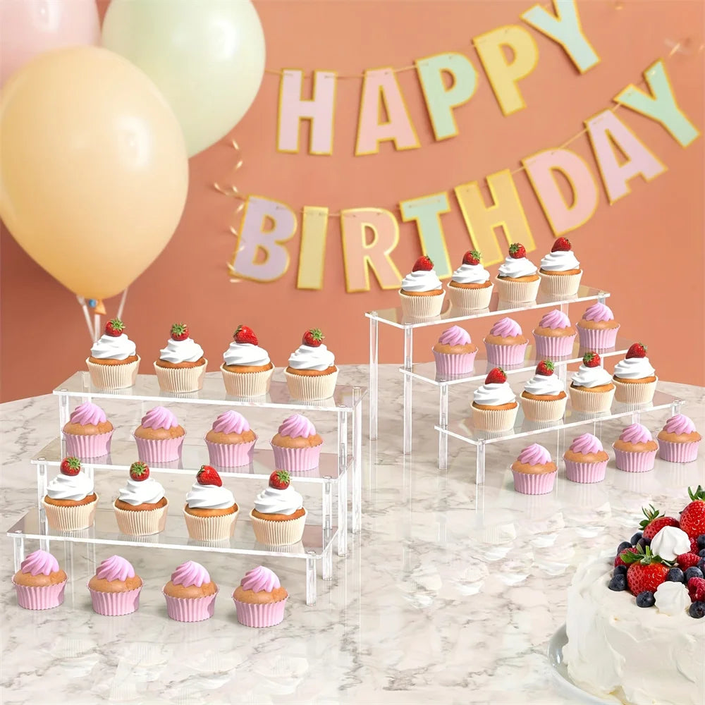 Multi-Layer Acrylic Cake Display Stand – Clear Trapezoidal Rack for Desserts & Cupcakes