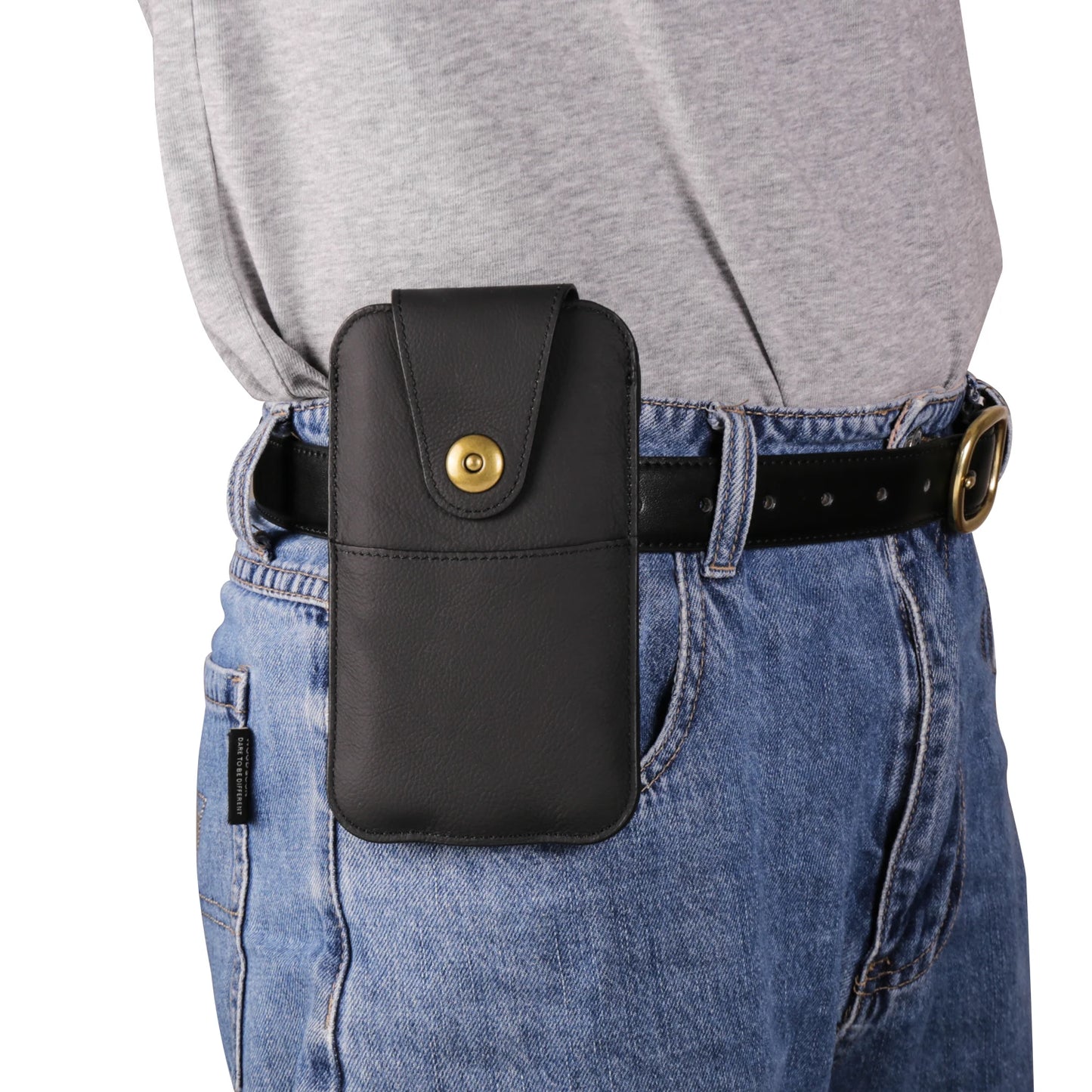 Genuine Cow Leather Phone Pouch – Men’s Waist Bag Holster for iPhone 7 to 16 Pro Max