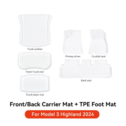 YZ TPE White Foot Pad — Fully-Surrounded Floor Liner for Tesla Model 3 & Model Y (2021–2025) | Waterproof, Non-Slip