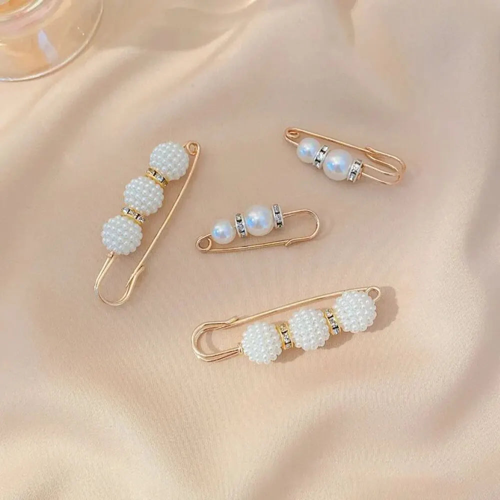 4PCS Uniform Clothing Extended Buckle: Waist Adjustment Buckle with Pearl Brooch - Fashion Decorative Accessory