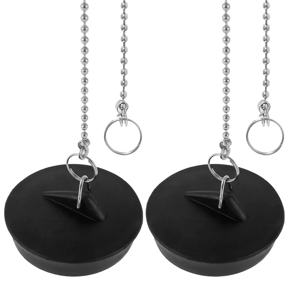 8/2PC Universal Sink Plug — Rubber Drain Stopper with Round Beaded Chain for Kitchen & Bathroom