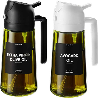 470ml Glass Oil Sprayer Bottle - 2-in-1 Olive Oil Dispenser and Cooking Spray Bottle with Stickers
