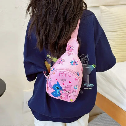 Stitch & Angel Sling Chest Bag – Cartoon Anime Crossbody Shoulder Bag with Coin Purse for Daily Travel