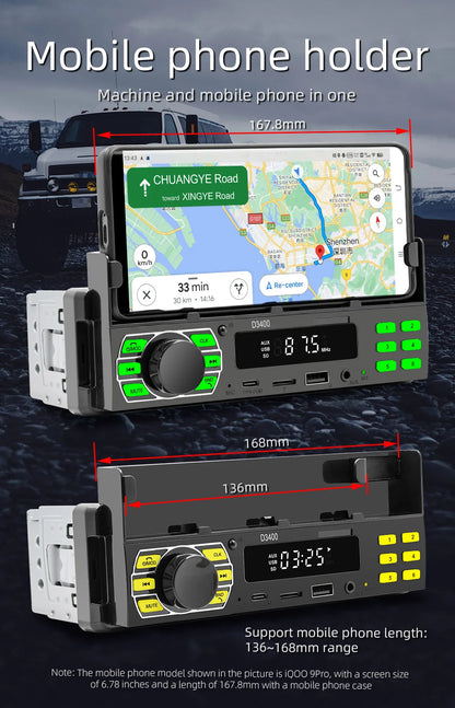BQCC 1DIN Car MP3 Player - Bluetooth Phone Holder with FM Radio & Voice Control