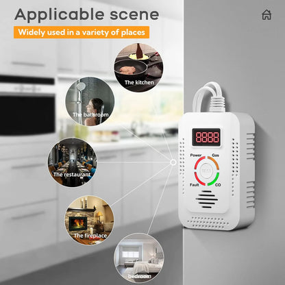 2-in-1 Natural Gas & Carbon Monoxide Detector - LPG, Methane & CO Leak Monitor for Kitchen Safety