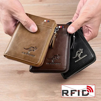 Men's Luxury Leather Wallet with Zipper - RFID Protected Business Card Holder and Purse
