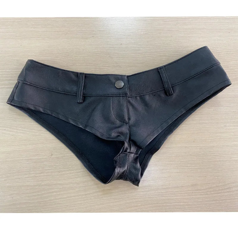 2025 Sexy Women’s Low Waist Patent Leather PU Shorts – Nightclub Style with Button & Zipper