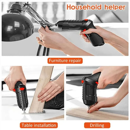 Portable Cordless Electric Screwdriver - 2-in-1 90° Rotating Rechargeable Power Tool with LED Light for Home, Office, and DIY Repairs