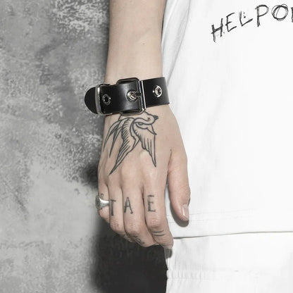 Punk Rock Hip Hop PU Leather Bracelet – Unisex Skull, Pentagram & Rivet Chain Bracelet, Trendy Party Jewelry Accessory