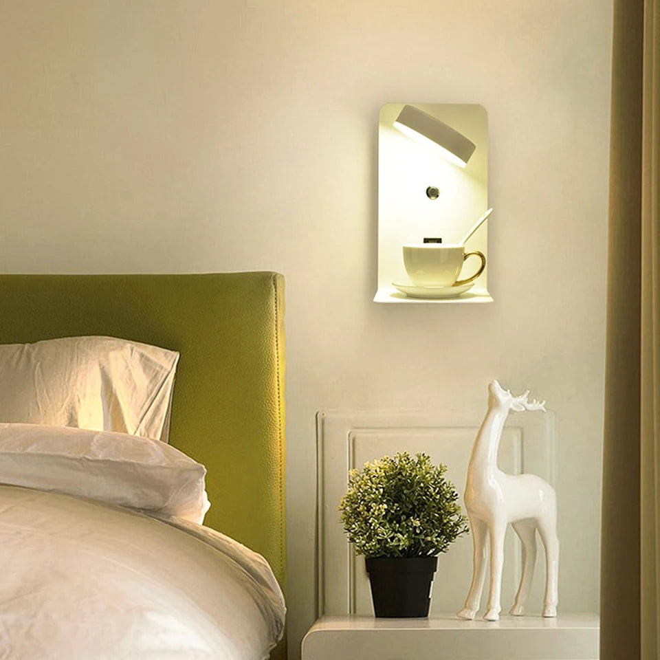 Modern LED Wall Lamp with Switch and USB Charging Port | 9W Black White Art Lighting for Aisle, Bedroom, and Bedside | Decoration Wall Lights