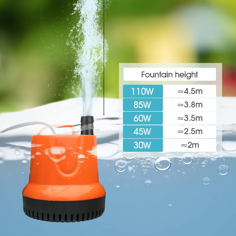 220V Submersible Water Pump - 30W–110W Bottom-Suction Silent Pump for Garden Water Features and Fish Tanks