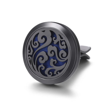 All-Black Tree of Life Car Air Freshener – Stainless Steel Aromatherapy Essential Oil Diffuser Locket Pendant