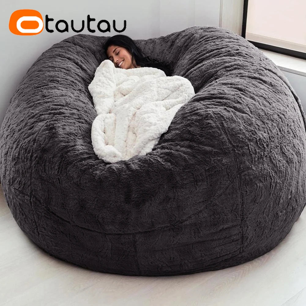 5ft Giant Faux Fur Bean Bag Cover - Fluffy Winter Pouf Cover Without Filler