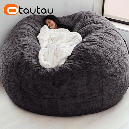 5ft Giant Faux Fur Bean Bag Cover - Fluffy Winter Pouf Cover Without Filler