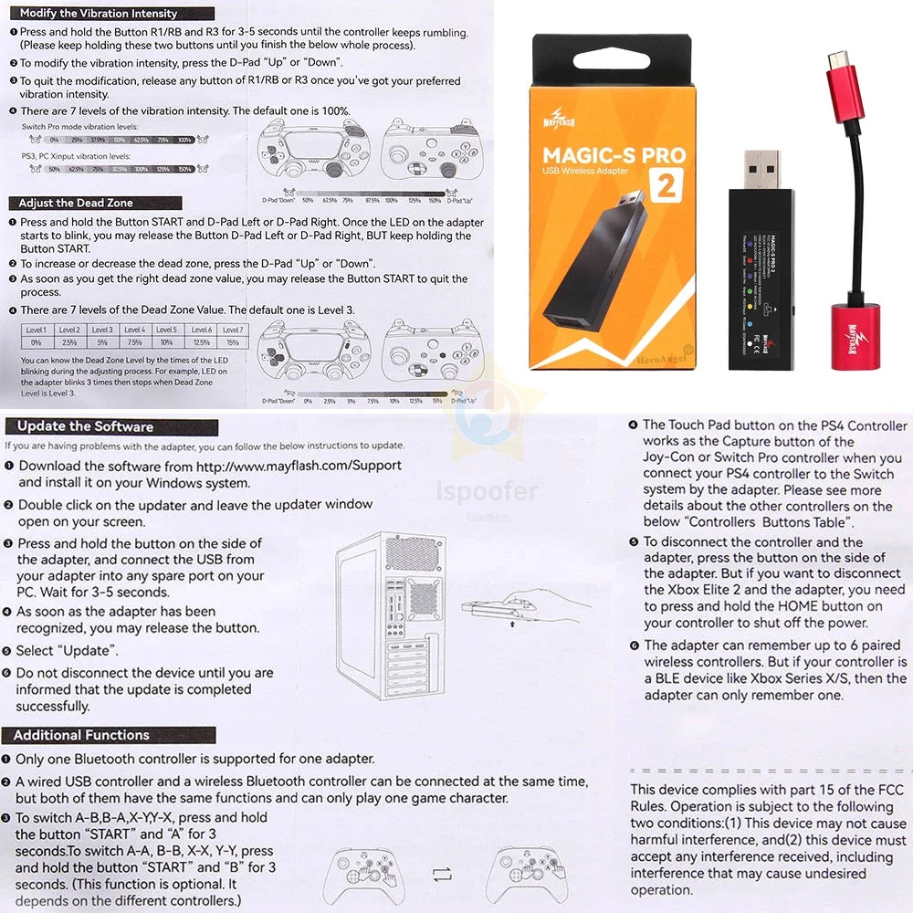 Mayflash Magic S Pro 2 USB Wireless Controller Adapter – JoyCon for NS Pro & Fight Stick for Xbox Series X/S