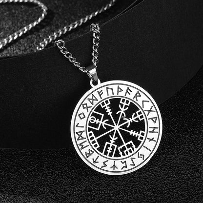 Viking Nordic Rune Compass Necklace – Stainless Steel Triquetra Amulet Pendant Jewelry Gift