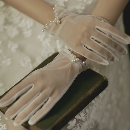 Transparent Mesh Tulle Gloves - Sheer Short Party, Wedding & Lolita Gloves