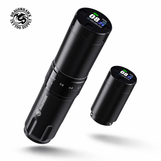 Dragonhawk Fold3 Tattoo Pen Machine - LED Digital Display Wireless 2200mAh Battery for Lining & Shading