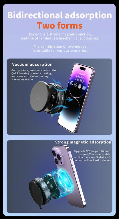 Magnetic Car Phone Mount – 360° Rotation, Vacuum Adsorption with Super Strong Suction for iPhone 12-16 Smartphones