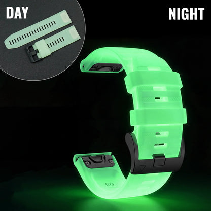 22mm/26mm Luminous Silicone Watch Band for Garmin Fenix, Epix, Enduro and Forerunner - Quick-Fit Sport Replacement Strap