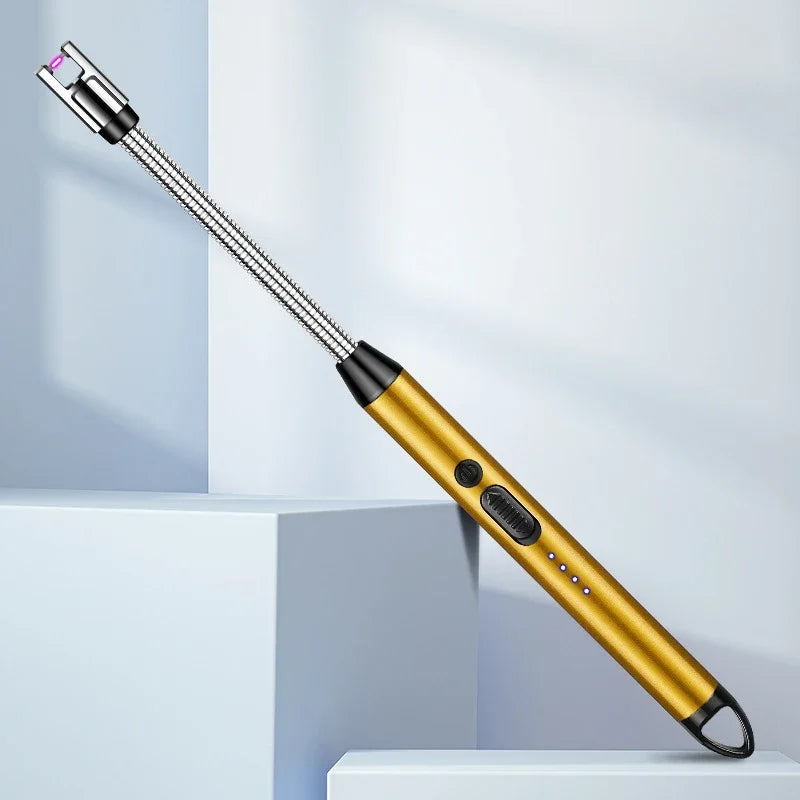 Type-C Rechargeable 360° Curved Windproof Plasma Lighter – Flameless USB BBQ & Kitchen Candle Ignition Electric Arc Lighter