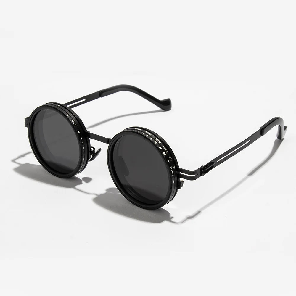 Polarized Round Sunglasses ND9 – Adjustable Dimming Retro Punk UV400 Shades for Men & Women, Ideal for Fishing & Outdoor Use
