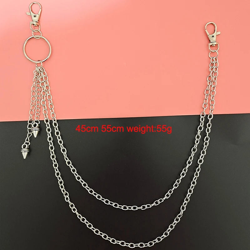 Punk Street Moon & Star Keychain – Goth Skull Rivet Waist Chain for Jeans, Unisex Rock Accessories