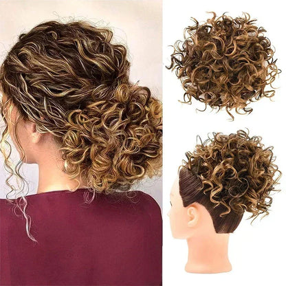 Synthetic Messy Curly Hair Bun – Short Loose Wave Updo Ponytail, Blonde Chignon Hairpiece, Heat-Resistant Extensions for Women