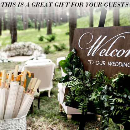 60/84cm White Wedding Paper Umbrellas – Chinese Wooden Handle, DIY Rustic Photography Props for Baby Shower, Party & Wedding