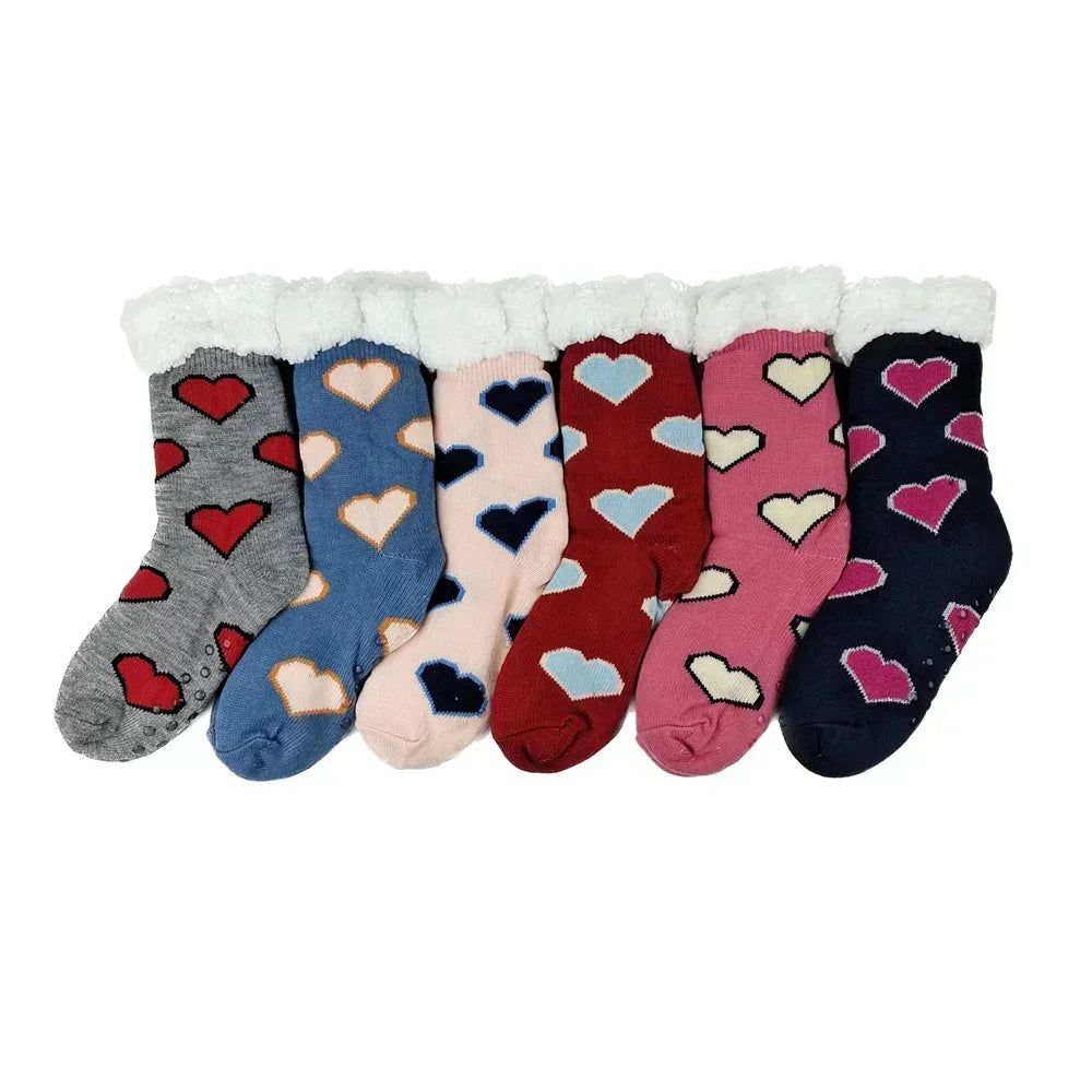 Fuzzy Plush Winter Socks - Warm Non-Slip Snowflake Slipper Socks for Women, Home & Sleeping