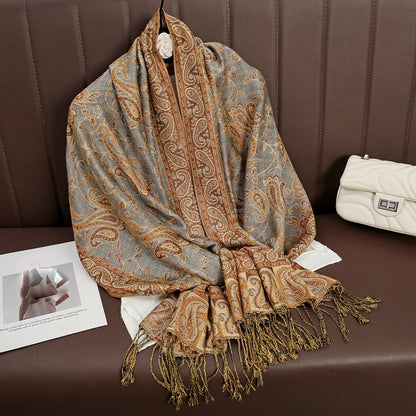 Luxury Autumn Cashmere Pashmina Shawl – Warm Winter Scarves for Women, Printed Cotton Foulard Stole Scarf 2023