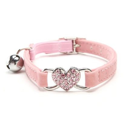 Heart Charm Cat Collar with Bell – Adjustable Safety Elastic Velvet Collar for Small Cats & Dogs, 8 Colors