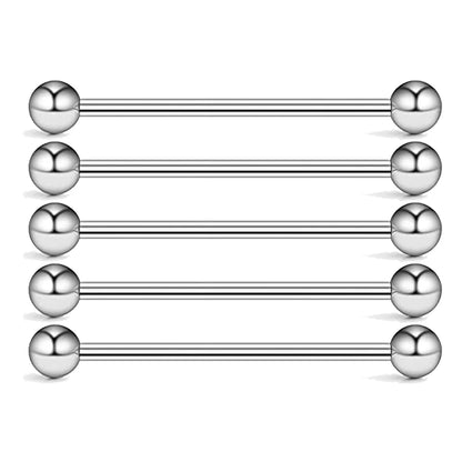 5PCS Titanium Piercing Barbell Set – 14G External Thread Tongue, Industrial, Nipple, Ear Tragus Rings (12–38mm Jewelry)