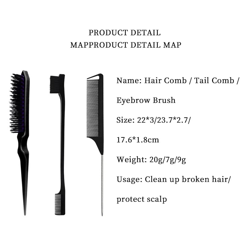 3PCS Double-Sided Edge Control Brush Set – Hair Styling Brushes, Oil-Baked Comb, Styling Partition Comb Accessories