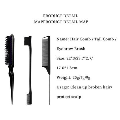 3PCS Double-Sided Edge Control Brush Set – Hair Styling Brushes, Oil-Baked Comb, Styling Partition Comb Accessories