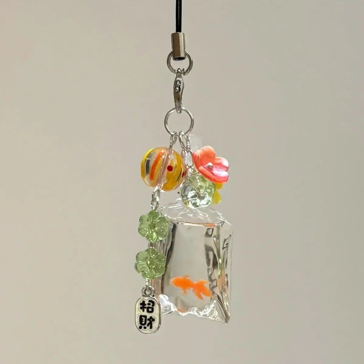Cute Fish Phone Charm Pendant — Colorful Lucky Case Accessory for iPhone 15, CCD Camera, Schoolbag DIY, Korean Flower Bead Customizable