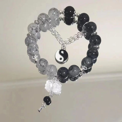 Korean Style Crystal Bead Bracelet - Flower Fox Feather Tassel Charm Jewelry Gift for Women Girls & Best Friends