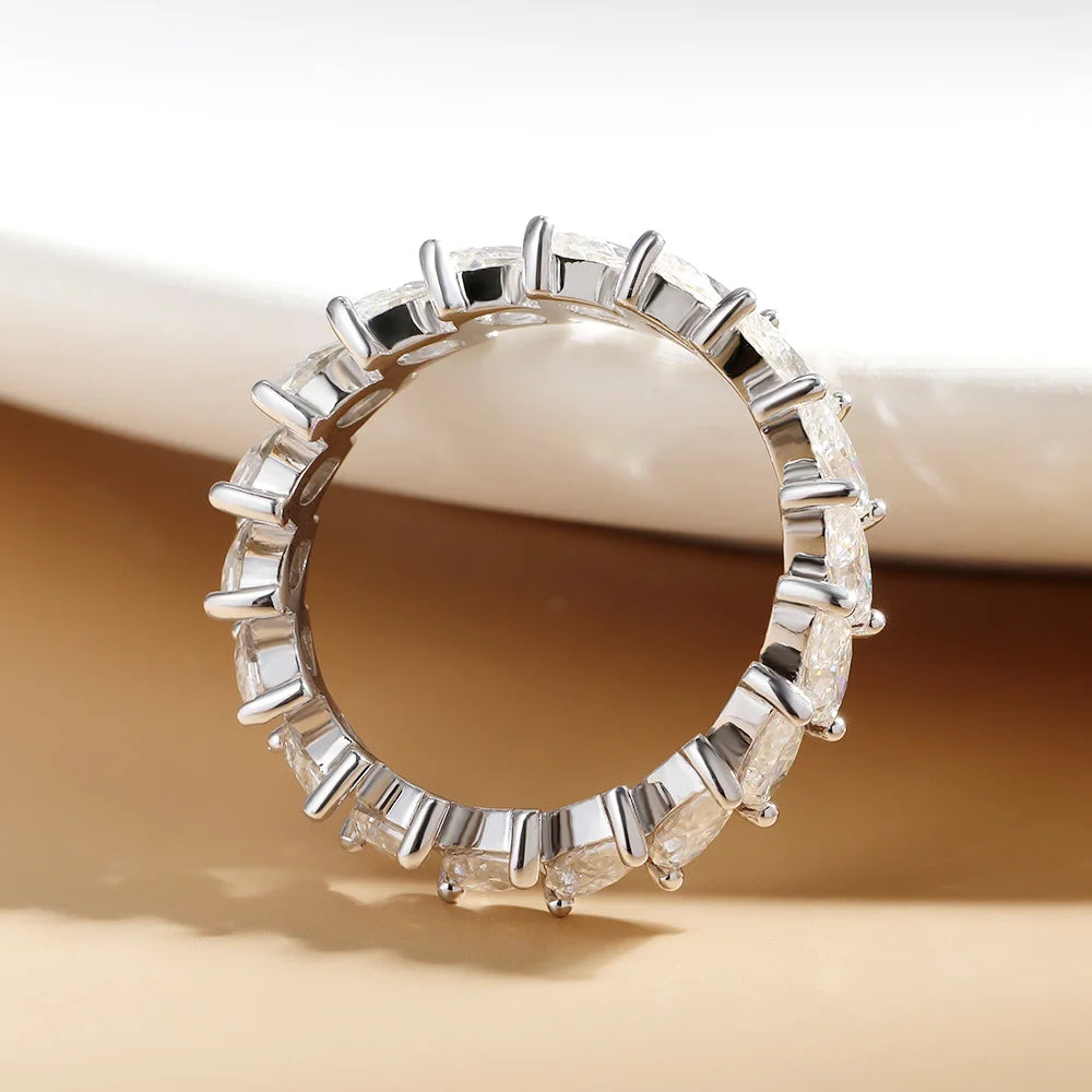 3×6mm Marquise Cut Moissanite Eternity Ring — 925 Sterling Silver Engagement & Wedding Band for Women and Men with GRA Certificate