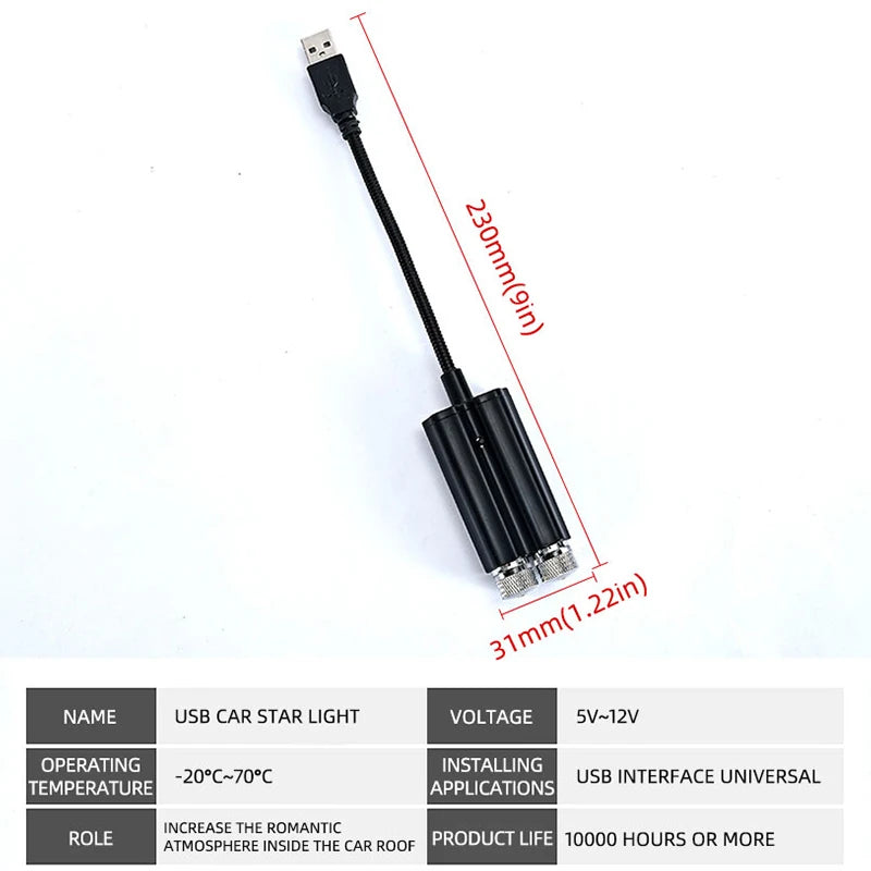 Car Interior USB LED Star Roof Light — Starry Galaxy Atmosphere Projector for Night, Party & Decoration