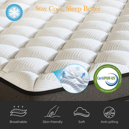 Full-Size Hybrid Mattress - 12/14-Inch Medium-Firm Gel Memory Foam with Pocketed Springs, Bed-in-a-Box Comfort