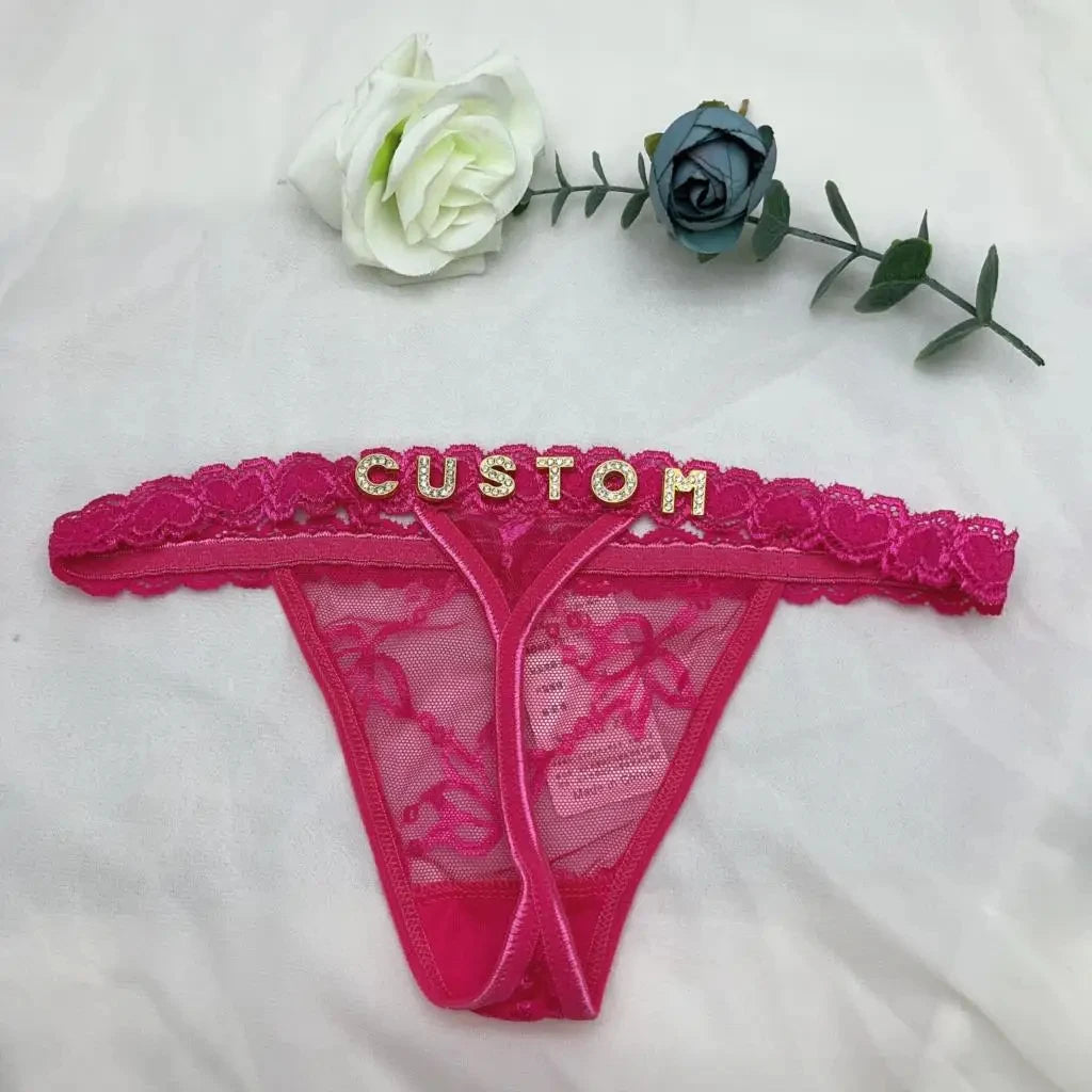 Custom Rhinestone Letter Thong Panties – Personalized Sexy G-String Underwear DIY Name Bikini Jewelry Gift for Women