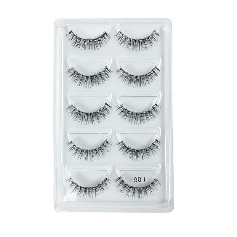 5 Pairs Manga Style Cosplay False Eyelashes – Soft Natural Short Mink Strip Lashes with Clear Band
