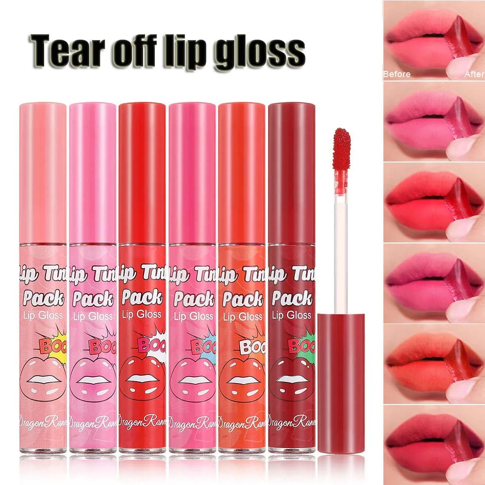 Peel-Off Rose Red Lip Gloss & Lip Stain – Waterproof, Transfer-Resistant Liquid Lipstick with Long-Lasting Tattoo Effect & Contour Definition Makeup