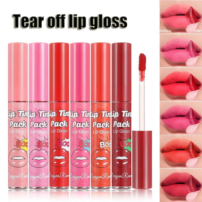 Peel-Off Rose Red Lip Gloss & Lip Stain – Waterproof, Transfer-Resistant Liquid Lipstick with Long-Lasting Tattoo Effect & Contour Definition Makeup