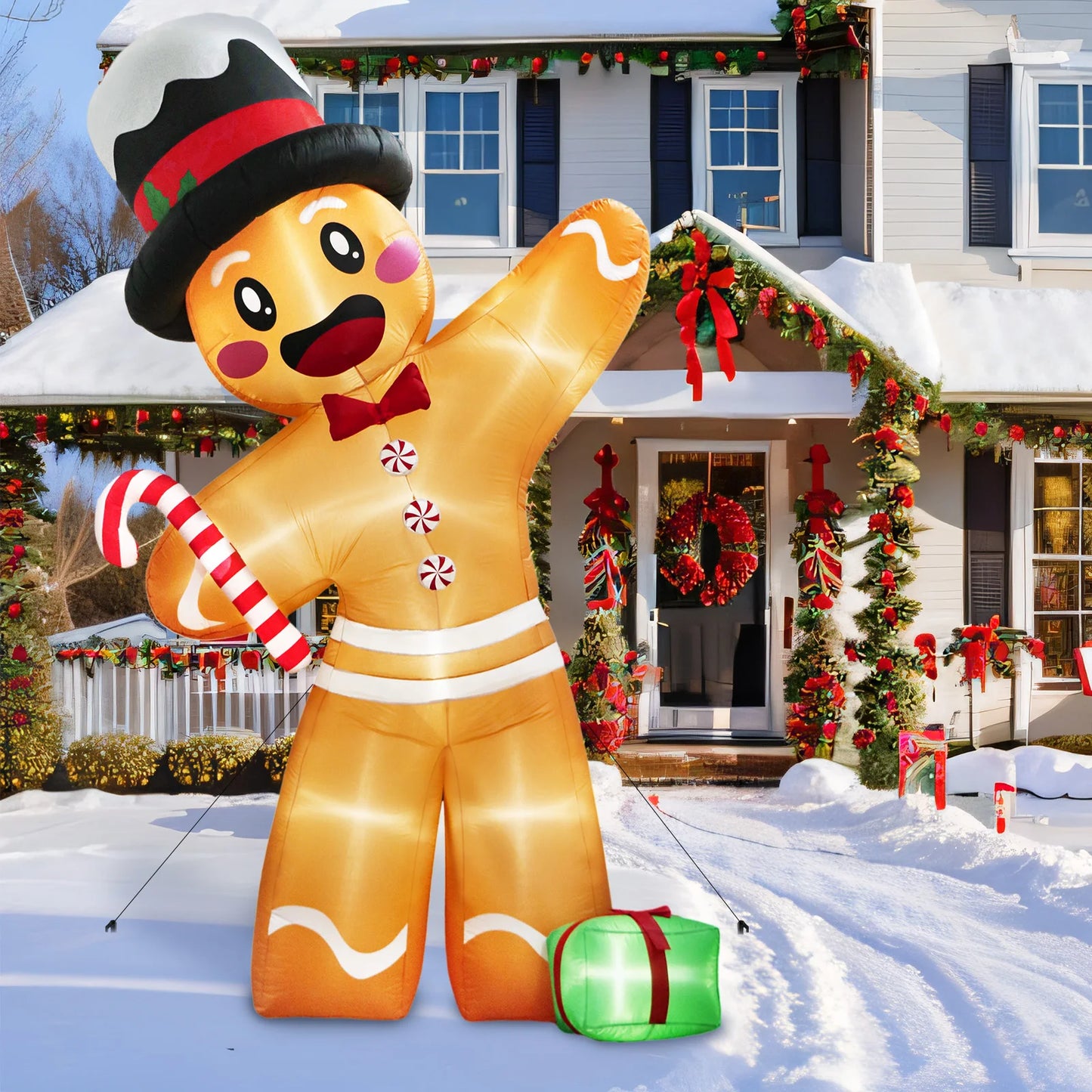 OurWarm 12FT Giant Gingerbread Inflatable – Outdoor Christmas Decoration for Lawn, Garden, and Holiday Display