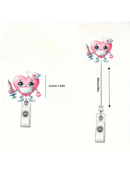Cute Nurse Retractable Badge Holder - Acrylic Medical ID Clip Reel for Doctors, RN & LPN Staff